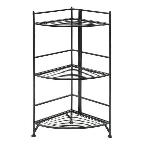 Pemberly Row Transitional 3 Tier Metal Corner Plant Stand in Black