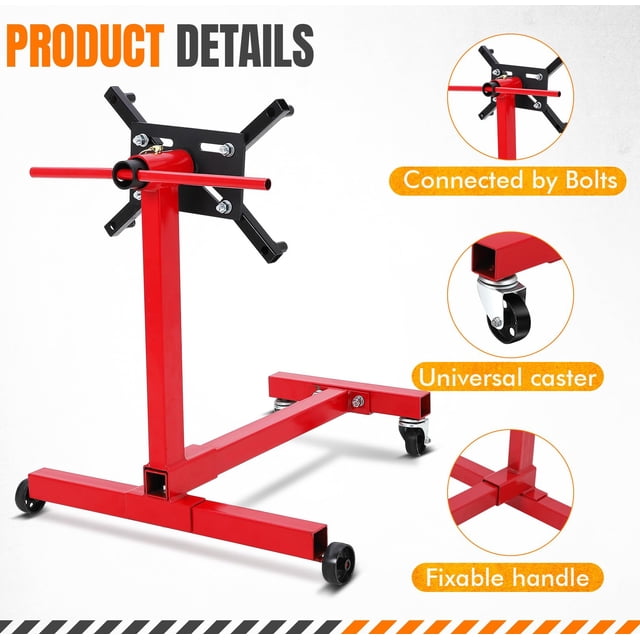 EDTara Rotating Engine Stand, Heavy Duty Motor Hoist Dolly With Foldable Steel Frame and Four Adjustable Arms for Auto Repair