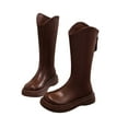 thumbnail image 4 of LYHaoo Winter Boots Girls Knee High Mid Calf Riding Boots Warm Faux Lined Snow Boots For Toddler Sizes 12 Brown(6-7 Years), 4 of 5