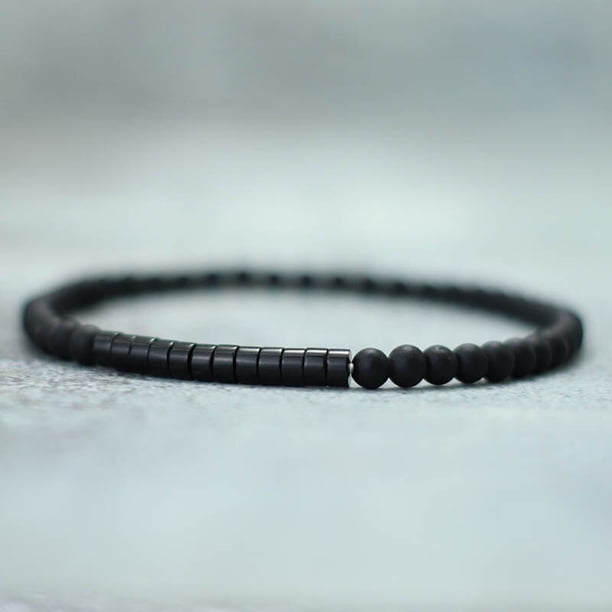 Pulsera minimalista con cuentas de 4mm para hombre y mujer, Brazalete Unisex con piedras pequeñas de ónix y Emperador, para meditación, Yoga y parejas