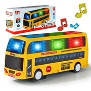 NETNEW Model City Bus Toys for Kids Yellow Toy Vehicle Toddlers with Flashing LED Lights and Music Boys and Girls