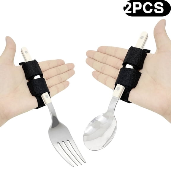 2Pcs Universal Cuff Adjustable Utensil Holder Strap, Useful Adaptive Utensils Aids for Parkinsons Patients and The Disabled with Weak Grip to Hold Cutlery, Pens(Not Included Utensil)