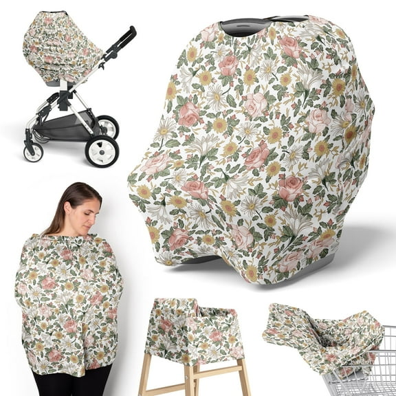 Sweet Jojo Designs Vintage Floral Pink Green and Yellow Multi Use Baby Car Seat and Nursing Cover