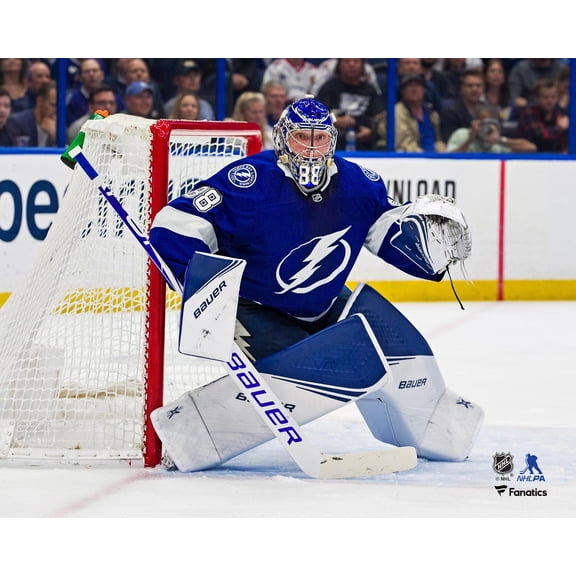 Andrei Vasilevskiy Tampa Bay Lightning Unsigned Blue Jersey in Net Photograph
