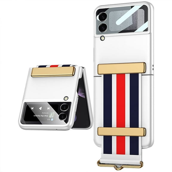 Case for Samsung Galaxy Z Flip 3 with Strap, Ultra Thin Drop-Resistant Folding Protector All-Inclusive Case for Samsung Galaxy Z Flip 3 (White)