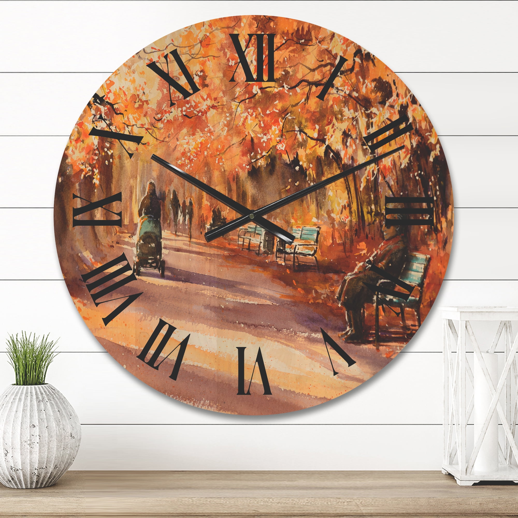 Designart 'Path In The Park In Sunny Autumn Day' Country Wood Wall Clock