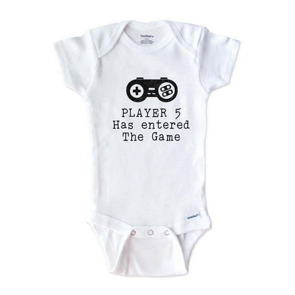 Player 5 Has entered the Game - surprise baby onesie birth pregnancy announcement - White 0-3 Months