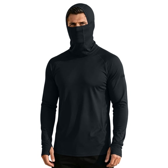 UTSJKR Men's Integrated Face Mask Balaclava UPF 50 Long Sleeve Sun Proof Shirt, Quick Dry Hoodie, Outdoor Hiking Fishing Anti UV Wear Black XL