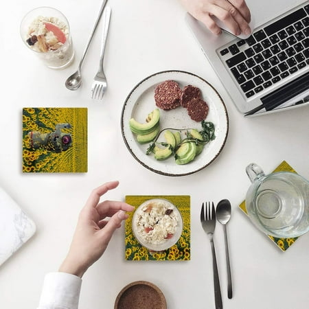 

KXMDXA Astronaut Sunflower Set of 6 Coaster for Drinks Absorbent Ceramic Stone Coasters Cup Mat with Cork Base for Home Kitchen Room Coffee Table Bar Decor