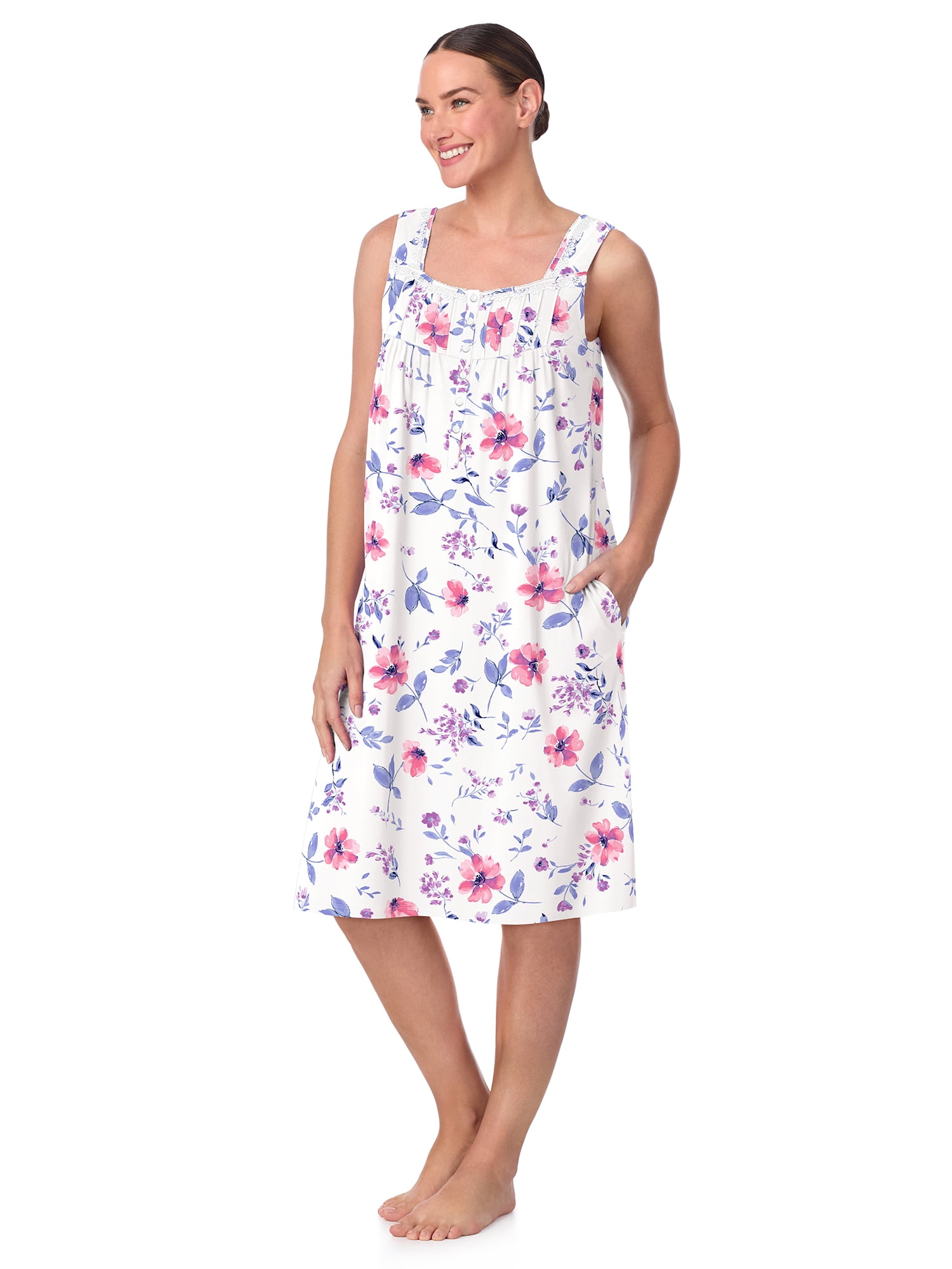 Aria Women's 100% Cotton Sleeveless 40" Nightgown, Sizes XS-5X