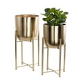 thumbnail image 2 of CosmoLiving By Cosmopolitan Metal Indoor Outdoor Planter Dome Large Planter Pot With Removable Stand Set Of 2 Planters 19 22H Gold, 2 of 8