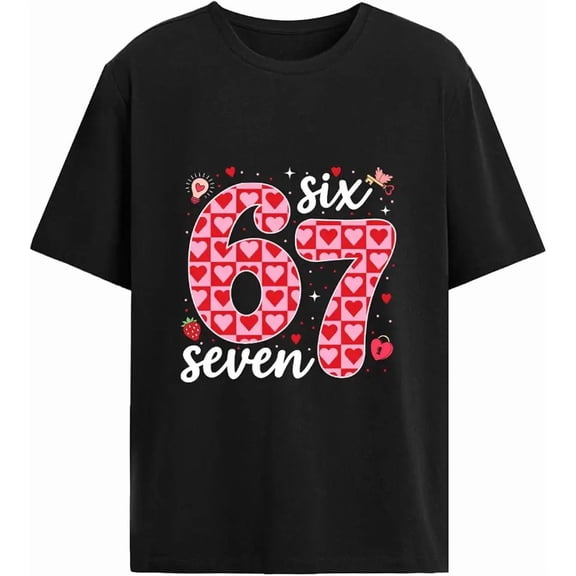 Cute Heart Checkered 67 Birthday Gift for Women Graphic T-Shirt