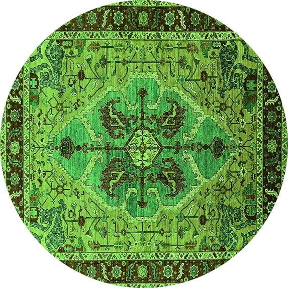 Ahgly Company Indoor Round Oriental Green Industrial Area Rugs, 4' Round