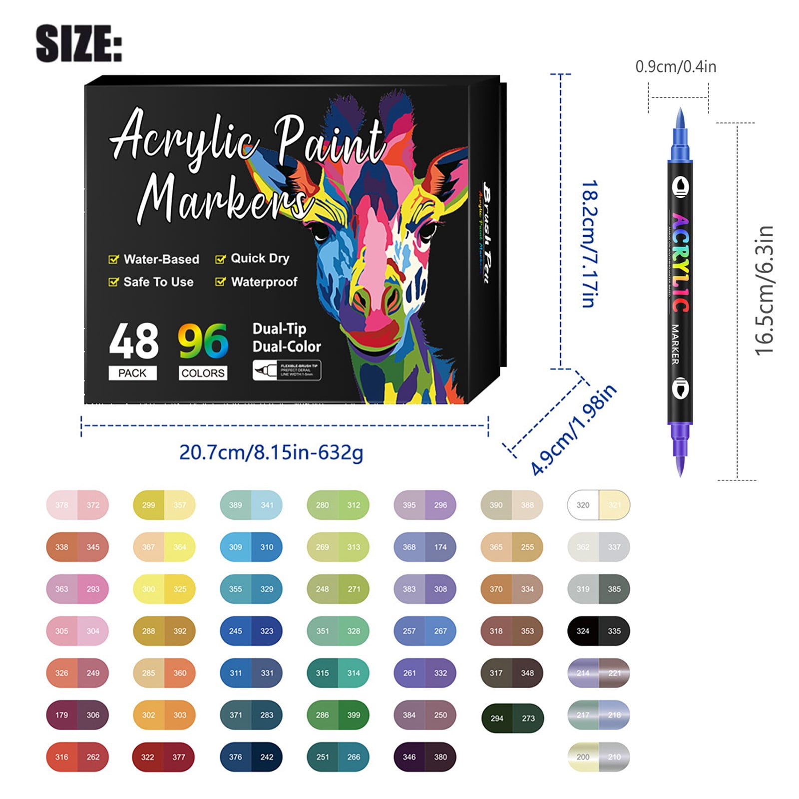 Piwvid 48/96 Pack Fine Tip Acrylic Paint Pens 20ml, Professional Pigmented Markers, Precision DIY Art Tool for Rock, Ceramic, Wood, Canvas & Plastic Crafting