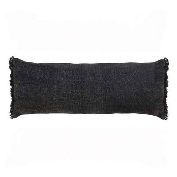14 x 36 in. Solid Color Zippered Rectangular Cotton Throw Pillow, Black - Set of 2