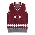 thumbnail image 2 of AHTJRT Boys Girls V Neck Sweater Vest Fashin Classic Argyle Graphics Printed Pullover Warm Knitted Sleeveless Sweater Jersey College Style Vest Wine 7-8 Years, 2 of 6