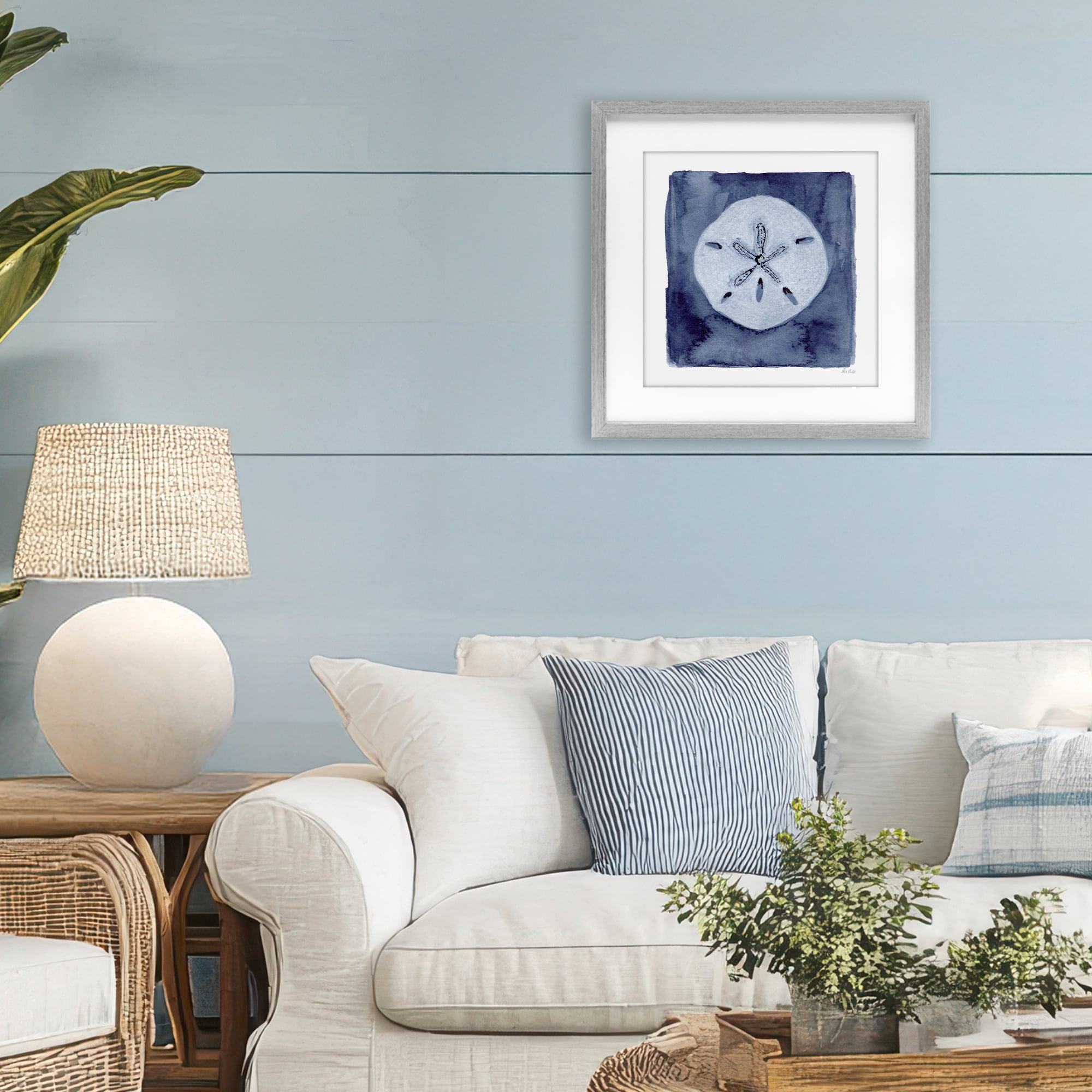 Stupell Industries White Sand Dollar on Indigo Gray Framed Print Under Glass, design by Patti Bishop