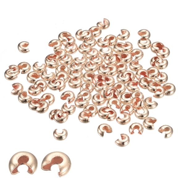 300uds Crimpado Cuentas Cubiertas, 6.5mm Crimpado Cuenta Nudo Cubiertas Redondas Abiertas Cuentas Extremo Puntas para Joyería Fabricación Bricolaje, Rose Oro