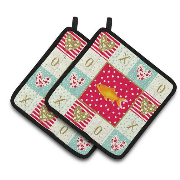 Carolines Treasures CK5473PTHD Goldfish Common Love Pair of Pot Holders, Red, 7.5HX7.5W, multicolor