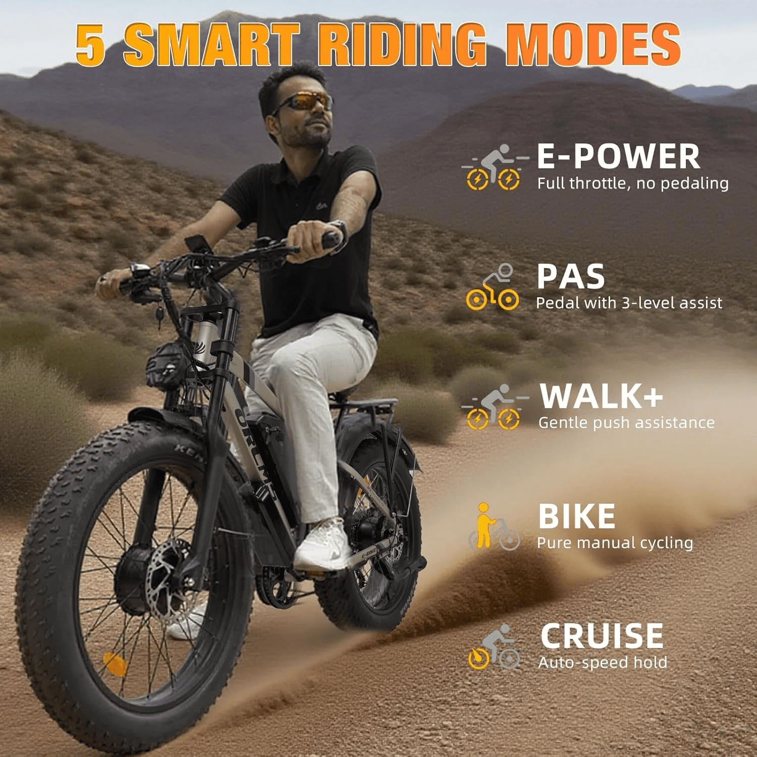 Electric Dirt Bike, 5000W Peak 52V 25AH Dual Motor Ebike for Adult,40-45MPH E - Bicycle with 24" Fat Tire All Terrain, Full Suspension & Hydraulic Disc Brake, 7-Speed Long Range
