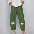 thumbnail image 2 of HAPIMO Capri Cotton Linen Pants Petal Tube for Women Retro Heart Shape Elastic Waist Trousers Leisure Relaxed Daily Trendy Clothes Green L, 2 of 5