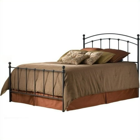 Traditional High Post Bed Sanford Complete Metal Bed and Steel Support Frame with Castings and Round Finial Posts, Matte Black Finish, Twin ()