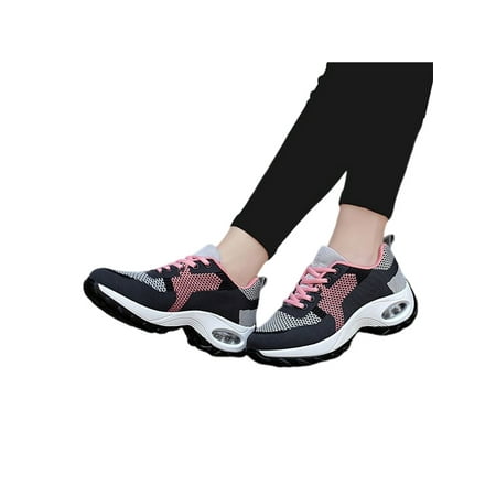 

Lacyhop Women s Sneaker Breathable Athletic Shoe Air Cushion Running Shoes Sports Platform Trainers Slip Resistant Lace Up Fashion Sneakers Gray Pink 7.5