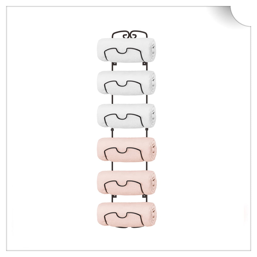 Auledio 6 Tier Metal Towel Rack Organizer Decorative Wall Mount Towel Holder for Storage of Bathroom Towels in Black