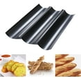 thumbnail image 3 of Molde para baguettes Bandeja para baguettes Molde para baguettes Moulle Horno Molde negro para pan con revestimiento antiadherente Molde perforado para hornear 4 baguettes francesas, 3 of 5