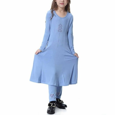 

Leutsin Kids Girls Long Sleeve Islamic Kaftan Maxi Prayer Clothes Muslim Dresses