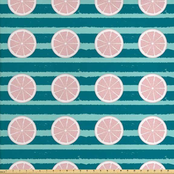 Ambesonne Summer Fabric by the Yard Upholstery, Grapefruit on Marine Stripes, 10 Yards, Rose Seafoam and Petrol Blue