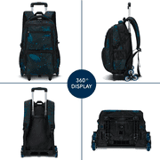IvyH Rolling Backpack 3PCS Wheeled Backpack Lightweight Waterproof Bag Set with Lunch Bag Pen Case,Dark Blue Starry Sky