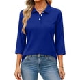 thumbnail image 2 of Nestiefly Polo Shirts for Women's 3/4 Sleeve Tops Golf Tees Collared Cotton Shirt Business Casual Womens Tops Blue M, 2 of 5
