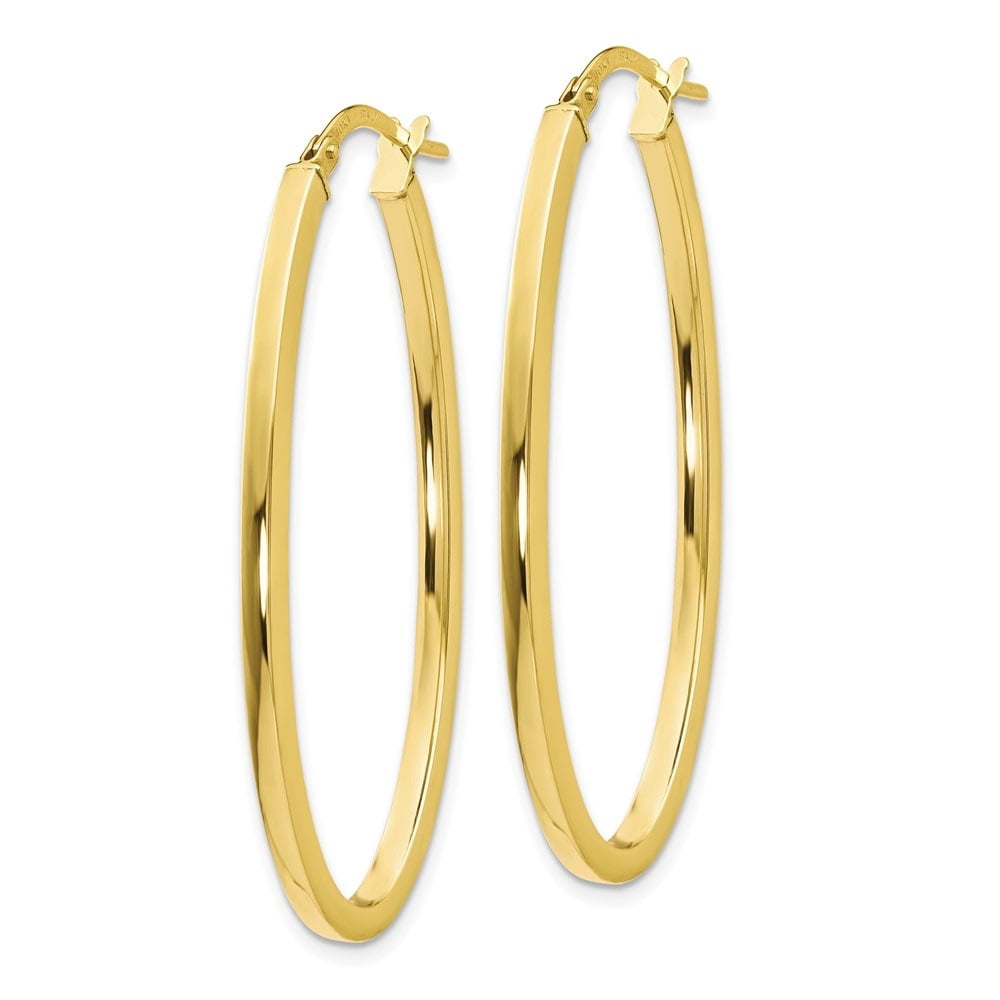 Diamond2Deal 10K Yellow Gold Polished Oval Hinged Hoop Earrings for Women (L- 1.62 inch, W- 0.99 inch)