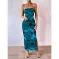 thumbnail image 6 of Women'S Summer Dress Printed Strapless Tube Bodycon Maxi Side Slit Mesh Layered Blue L, 6 of 10