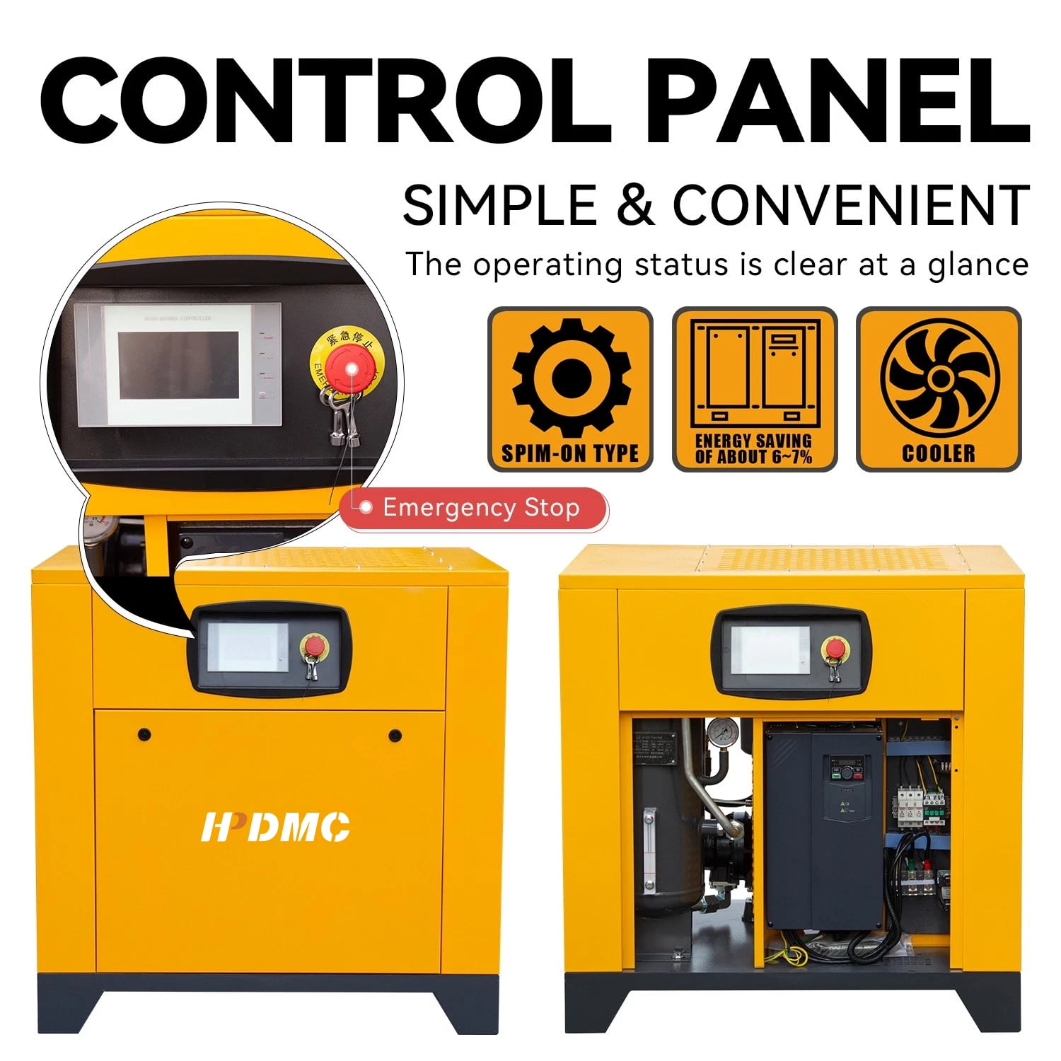 HPDMC 20HP VSD Screw Air Compressor, 81CFM@115PSI, 460V 3-Phase Variable Speed Drive Industrial Air Compressor for Chemical, Construction, Steel & Food Industries