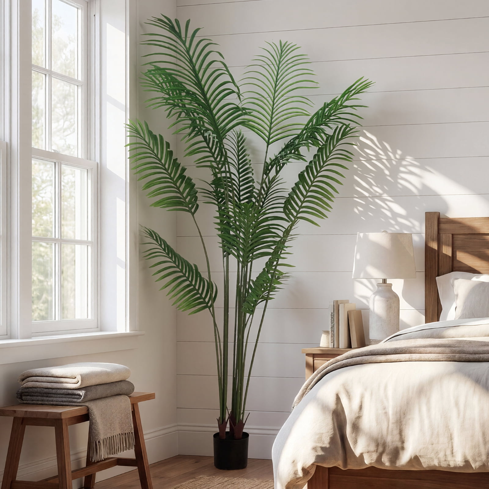 BEAUTYPEAK 6FT Artificial Palm Plants Fake Pre Potted Faux Green Tree Tall Fake House Plants Indoor Outdoor Floor Plant
