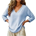 thumbnail image 6 of Nugftut Tops for Women Plaid V Neck Blouse Long Sleeve Loose Casual Shirts, 6 of 7
