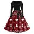 thumbnail image 2 of Christmas Dresses for Women Long Sleeve Flare Dress with Merry Christmas Print for Hollow Party Casual Square Collar Dresses,Wine,2XL, 2 of 4