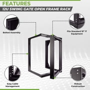 NavePoint 12U Server Rack with Swing Gate - Wall Mount Rack for 19 Inch IT Equipment Open Frame Rack – Network Rack Wall Mount for AV & Server Equipment 18” Deep Rack, Black
