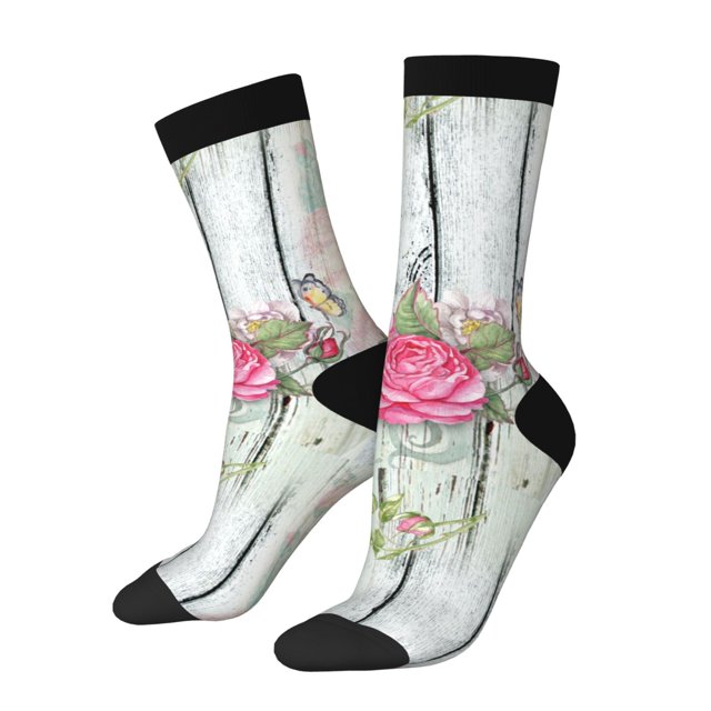 Balery Vintage Wood with Floral Calcetas Largas con Estampado para Hombre y Mujer – Suaves y Transpirables, Talla Única (US 5-11)