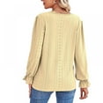 thumbnail image 2 of Xmarks Womens Lace Crochet V Neck flare Long Sleeve Button Down Shirt Casual T Shirts Blouses Pullover Tops Yellow M, 2 of 8
