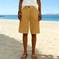 thumbnail image 5 of Women's Elastic Waist Bermuda Shorts Comfy Knee Length Shorts Casual Solid Color Summer Vacation Lounge Walking Beach Shorts with Pockets, 5 of 6