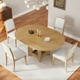 thumbnail image 6 of TOPMAX Farmhouse 5-Piece Round Extendable Dining Table Set for 4, Solid Rubberwood Kitchen Table with 16" Removable Leaf & Upholstered Chairs, Natural+Beige, 6 of 25