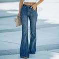 thumbnail image 2 of Women's Retro Flared Denim Pants, Slim Fit Stretch Jeans with Vintage Wash & Everyday Versatile Design,Blue 2XL, 2 of 5