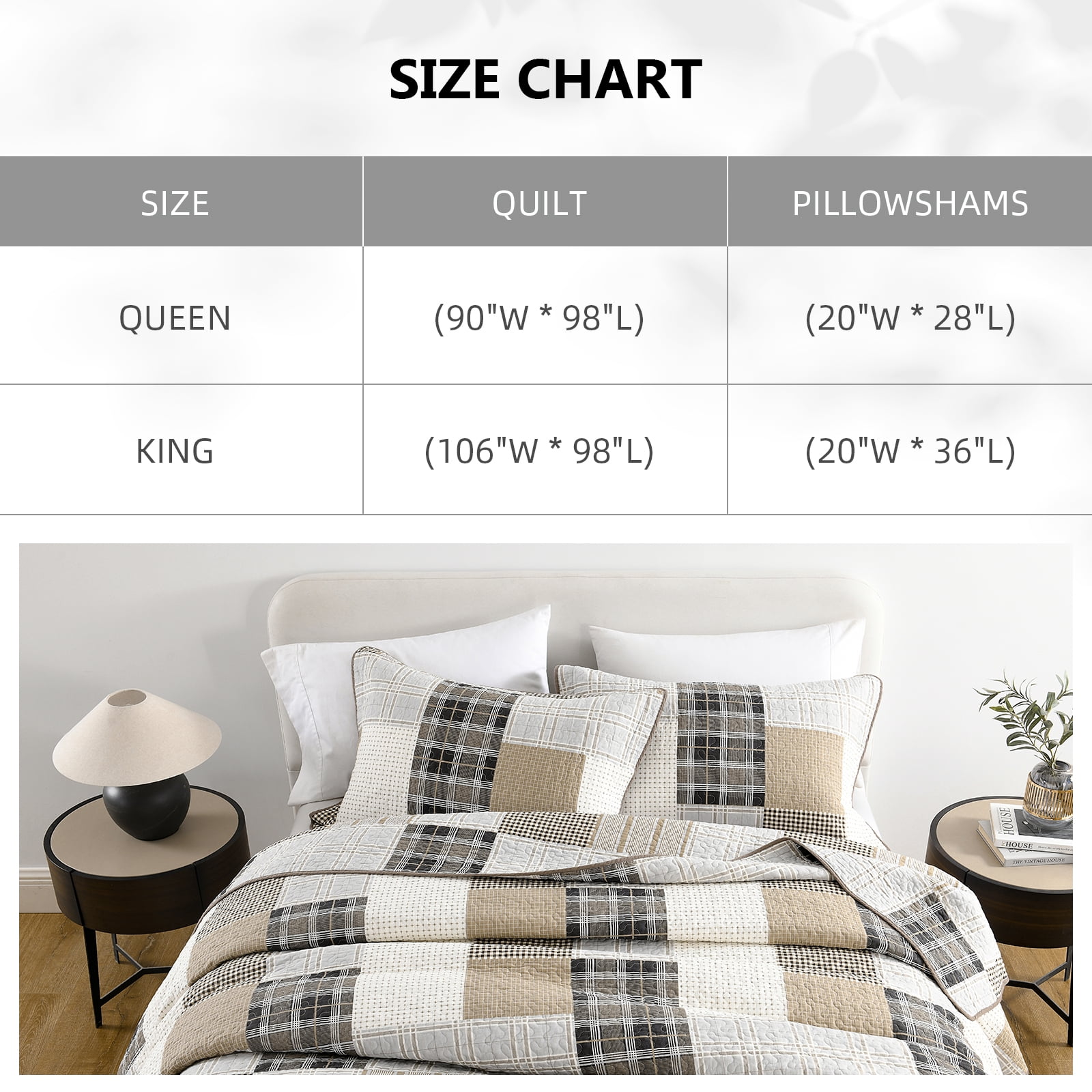 PANGUSHAN Farmhouse Patchwork 3 -Piece Cream/Beige/Gray Bedding Sets, Queen