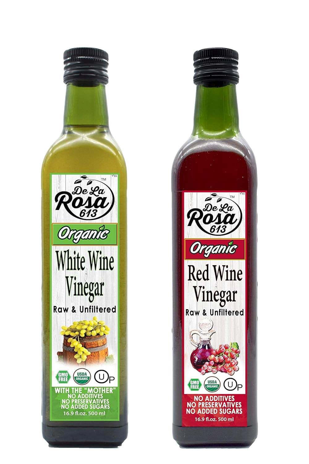 De La Rosa 613 Organic Red & White Wine Vinegar, 16.9 Oz, Pack of 2