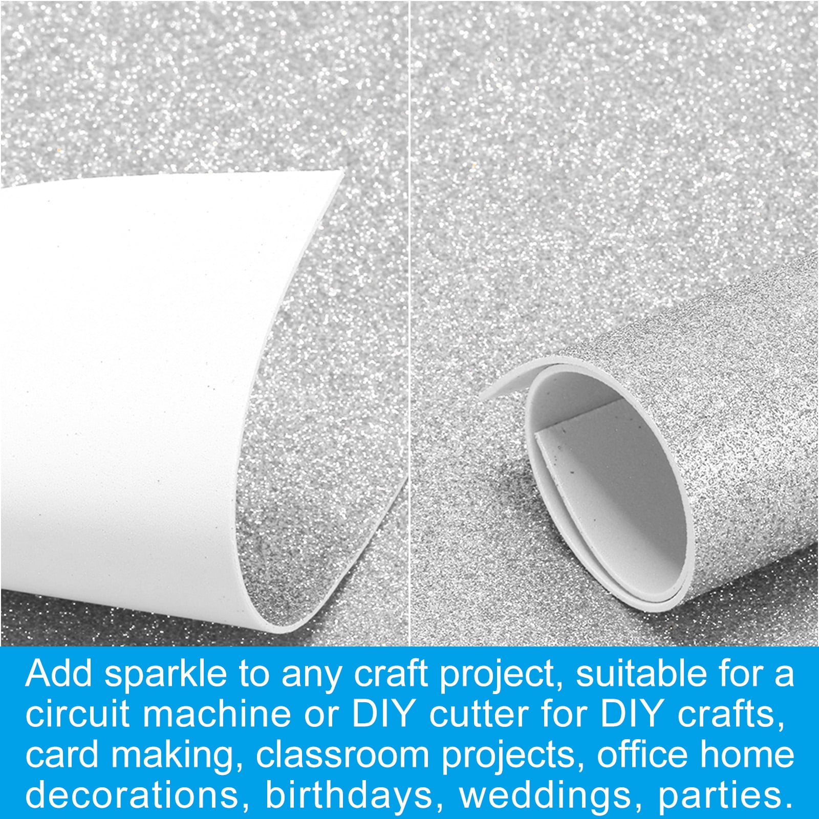 Uxcell Silver Shiny EVA Glitter Foam Sheet 11.8 x 7.9 Inch 2mm Thick with Back Adhesive Sparkle EVA Glitter Felt for Crafts DIY Project, 30 Pcs
