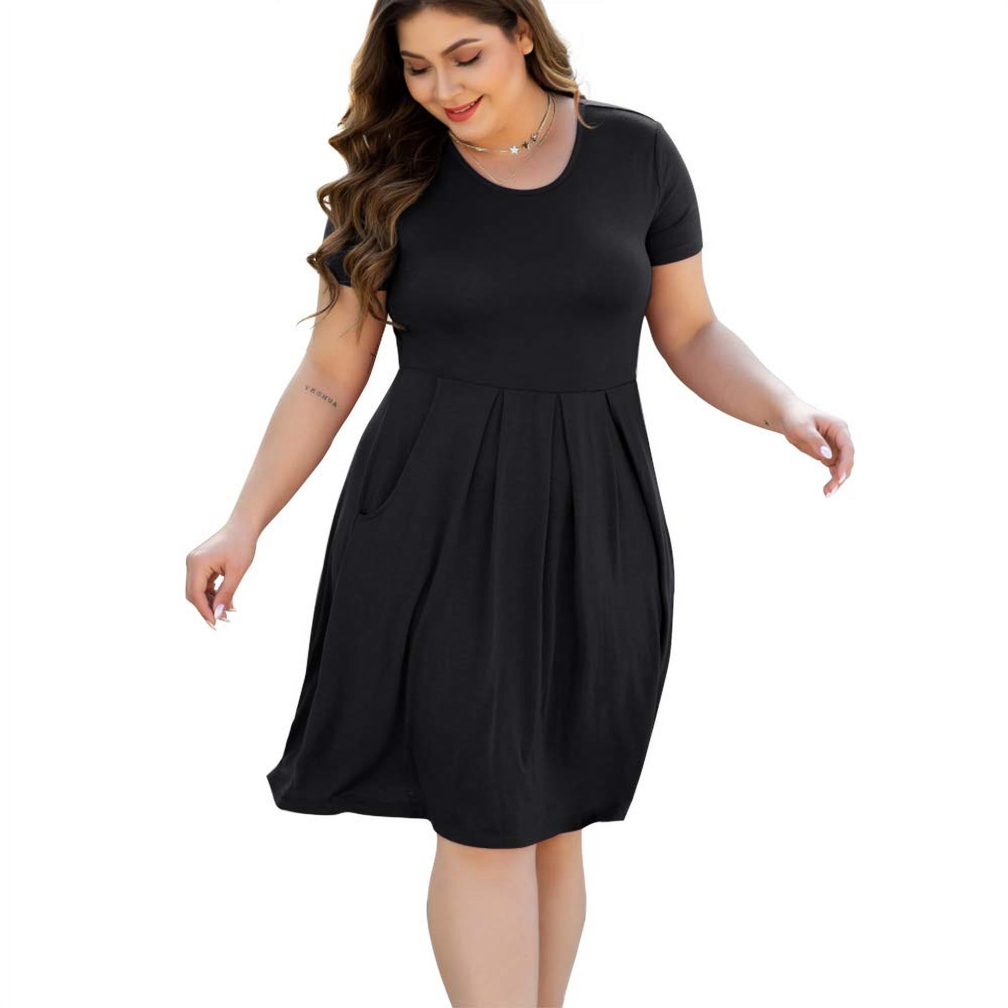 PCEAIIH Women's Plus Size Swing Dress with Pockets, Short Sleeve Casual