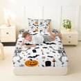 thumbnail image 4 of Homewish Classic Halloween Skeleton Twin Sheets,Bat Pumpkin Pattern Bedding,White Orange Black,3 Pieces,1 Fitted Sheet and 1 Pillowcase, 4 of 6